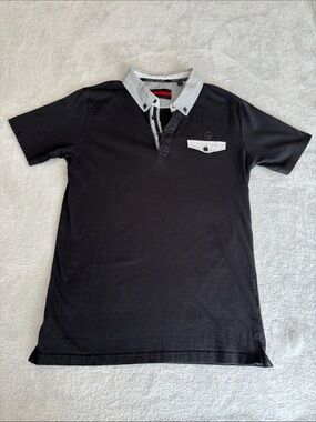 Harper + Leyland Men’s Black Polo Shirt Contrast Collar Size Small EUC